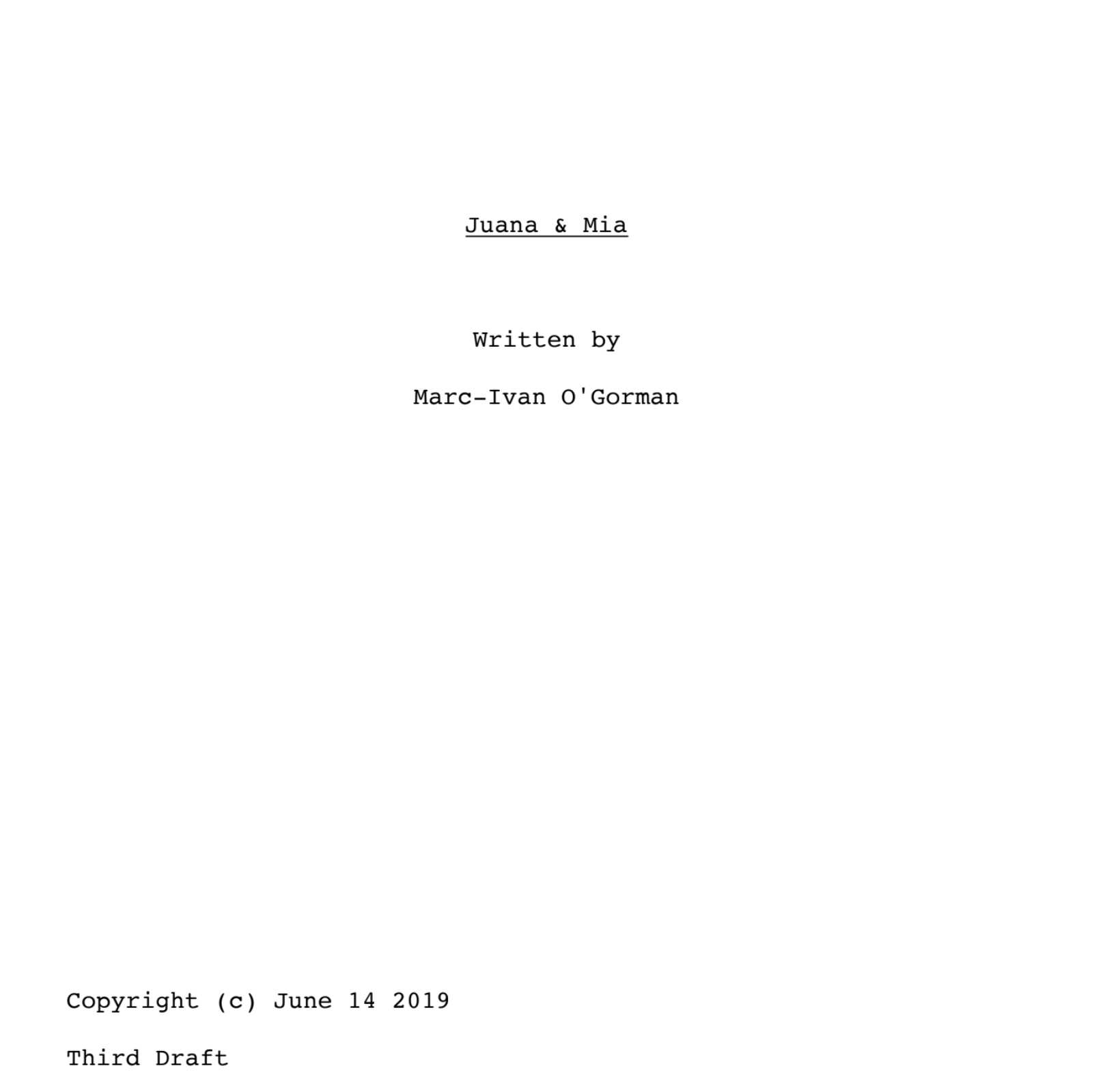 'Juana &amp; Mia' - Screenplay